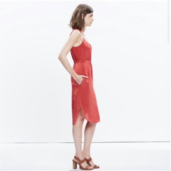 Madewell 100% Berry Silk Tie Shoulder Camisole Dress w/Pockets - Picture 6 of 11